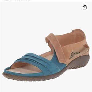 Naot teal nubuck and brown comfort leather sandals 40